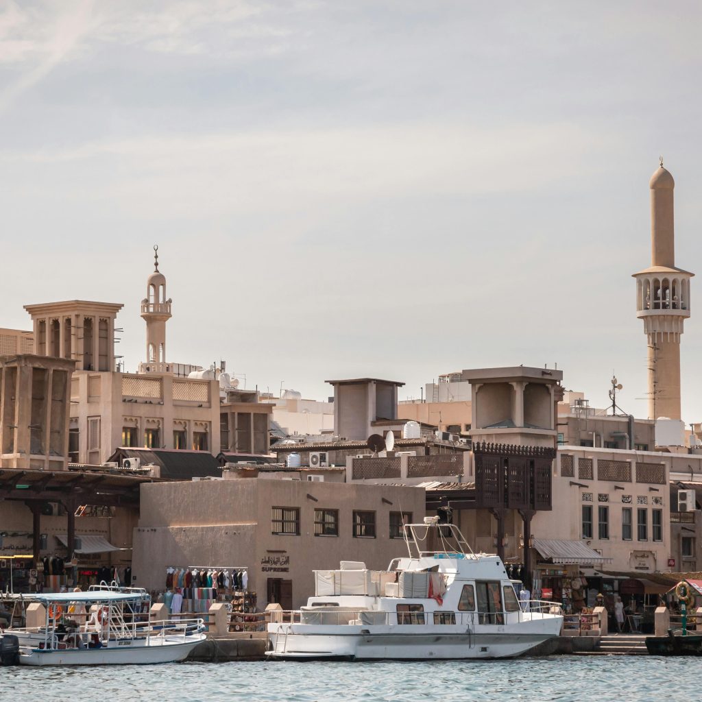 Traditional wind towers and narrow lanes in Al Fahidi — Old Dubai’s cultural gem.