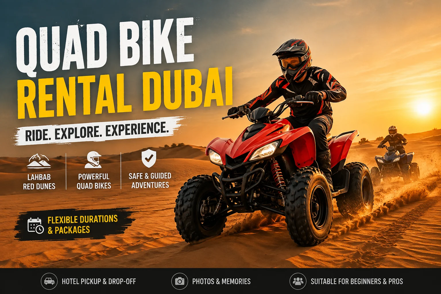 Quad bike rental Dubai at Lahbab Red Dunes with Scenic Tours