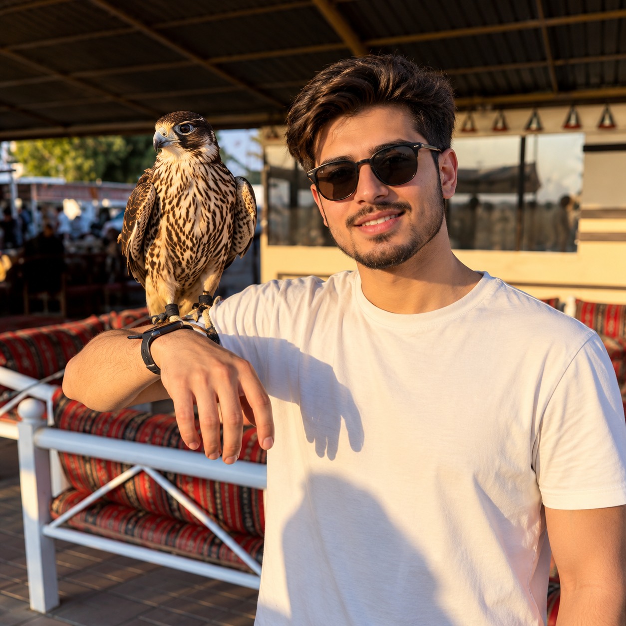 Falcon photoshoot in Dubai desert