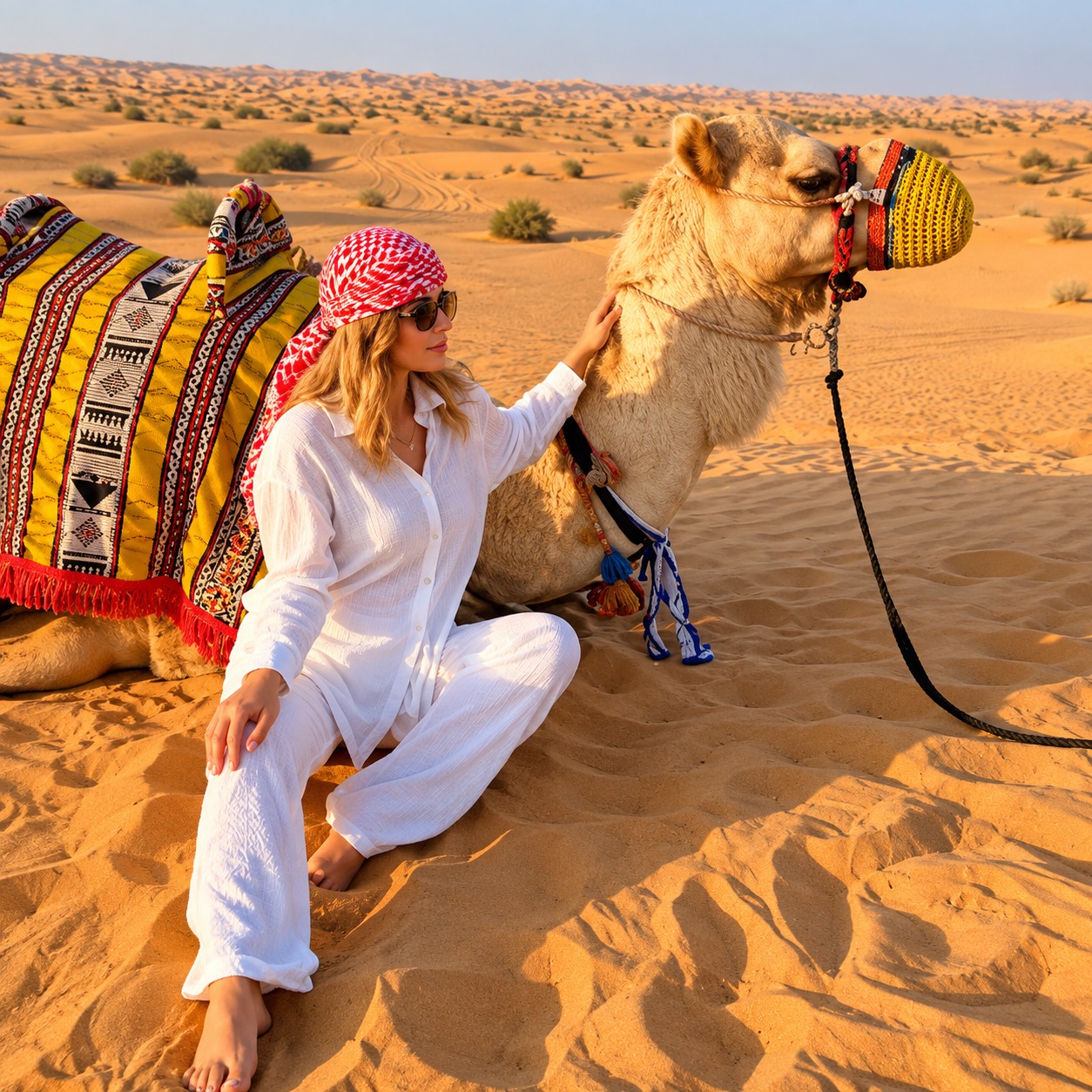 Traditional camel ride in Dubai desert